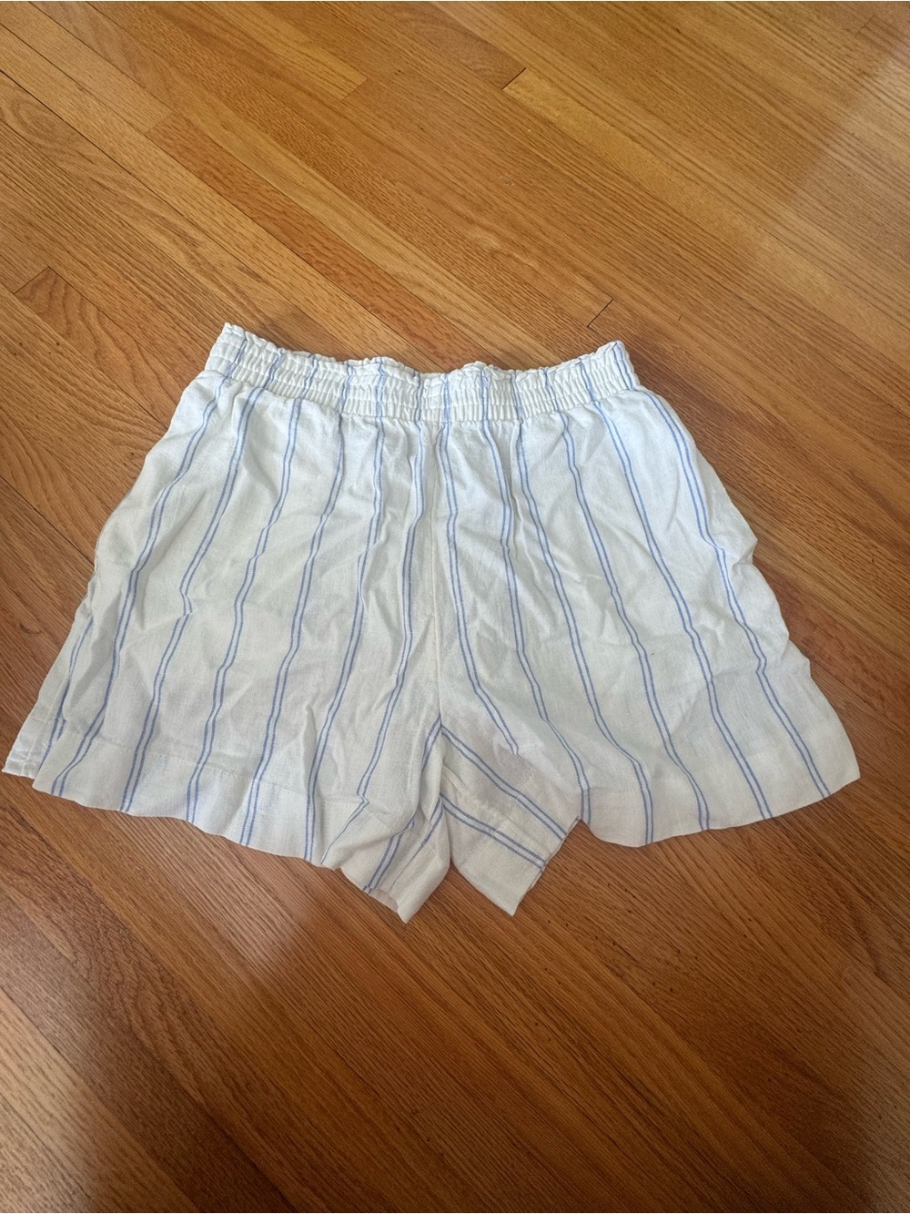 H&M White Athletic Shorts with Light Blue Pinstripes